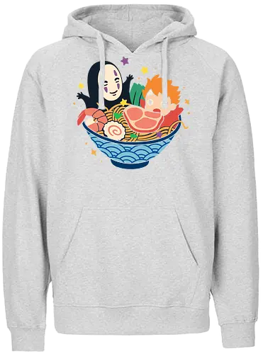 Spirited Ramen Bowl - Spirited Away, Miyazaki, foodie, pop culture, kawaii, famous anime, ramen, anime, manga, art print, t-shirt design, fan art, Japanese food, geek art, whimsical, cute - Fairtrade Hoodie