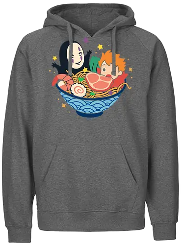 Spirited Ramen Bowl - Spirited Away, Miyazaki, foodie, pop culture, kawaii, famous anime, ramen, anime, manga, art print, t-shirt design, fan art, Japanese food, geek art, whimsical, cute - Fairtrade Hoodie