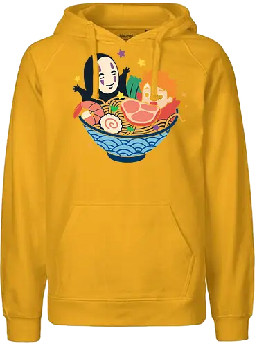 Spirited Ramen Bowl - Spirited Away, Miyazaki, foodie, pop culture, kawaii, famous anime, ramen, anime, manga, art print, t-shirt design, fan art, Japanese food, geek art, whimsical, cute - Fairtrade Hoodie
