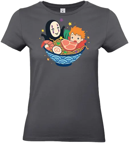 Spirited Ramen Bowl - Spirited Away, Miyazaki, foodie, pop culture, kawaii, famous anime, ramen, anime, manga, art print, t-shirt design, fan art, Japanese food, geek art, whimsical, cute - Standard T-Shirt (Women)