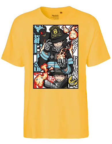  Adolla's Flame - Fire Force, Shinra Kusakabe, anime, manga, Adolla, firefighter, Fire Force Company 8, fan art, t-shirt design, art print, Japanese anime, fire, geek art, devil's footprint, Enen no Shouboutai, Atsushi Ōkubo, cool anime art - Fairtrade T-Shirt
