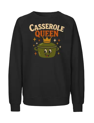  Casserole Queen - Casserole Queen, casserole, cooking, retro, vintage, groovy, humor, funny, food art, kitchen, gift for mom, grandma gift, home cook, foodie, comfort food, pop culture, culinary art - Fairtrade Sweatshirt