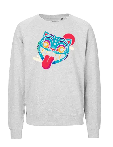 Cosmic cat Spirit Design - galaxy animal print, mystical wolf design, glowing eyes graphic, space wolf illustration, fantasy nature art, unique wolf decor, gift for nature lovers, celestial animal print, powerful wolf artwork - Fairtrade Sweatshirt