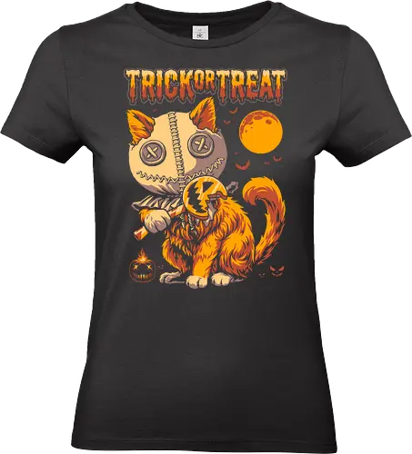 Trick or Treat - funny cat, horror, halloween, trick or treat, pumpkin, cat humor, bad cat, I choose violence, scary, goth, creepy, slasher, spooky, spoopy, movie humor, cute cat, cat joke, internet meme, hilarious, funny meme, cat meme, pumpkin spice, don't boo - Standard T-Shirt (Women)