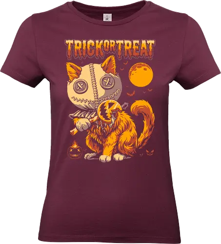 Trick or Treat - funny cat, horror, halloween, trick or treat, pumpkin, cat humor, bad cat, I choose violence, scary, goth, creepy, slasher, spooky, spoopy, movie humor, cute cat, cat joke, internet meme, hilarious, funny meme, cat meme, pumpkin spice, don't boo - Standard T-Shirt (Women)