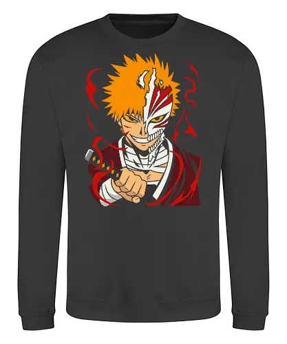  Vasto Lorde's Fury - Ichigo Kurosaki, Bleach, Hollow mask, Vasto Lorde, anime, manga, fan art, t-shirt design, art print, Shonen, Zanpakutō, Shinigami, cool anime art, geek art, Tite Kubo, transformation, inner hollow - Sweatshirt