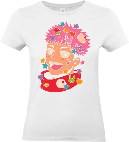  Cute Yuji Itadori - Yuji Itadori, Jujutsu, JJK, anime, manga, kawaii, cute, Harajuku, Cat, fan art, t-shirt design, art print, pink, stars, bunny, pop culture, geek art, Chibi, anime fan gift, funny anime - Standard T-Shirt (Women)