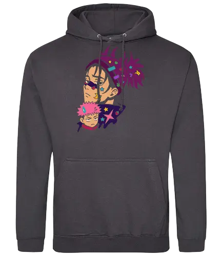 Kawaii Satoru and Sukuna - Satoru Gojo, Sukuna, Jujutsu, JJK, anime, manga, kawaii, cute, Harajuku, pop culture, art print, purple, stickers, chibi, funny anime, geek art, fan art, t-shirt design - Standard Hoodie