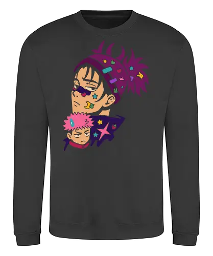 Kawaii Satoru and Sukuna - Satoru Gojo, Sukuna, Jujutsu, JJK, anime, manga, kawaii, cute, Harajuku, pop culture, art print, purple, stickers, chibi, funny anime, geek art, fan art, t-shirt design - Sweatshirt