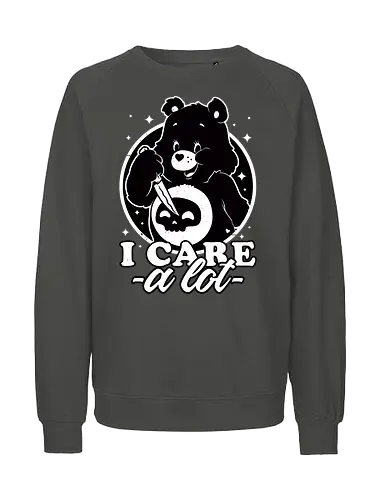 Cute Death Bear - retro, vintage, animation, bear, irony, sarcasm, cute, skull, knife, dark humor, death, killer, serial killer, stars, spooky, scary, halloween, tv show, classic tv show, classic - Fairtrade Sweatshirt