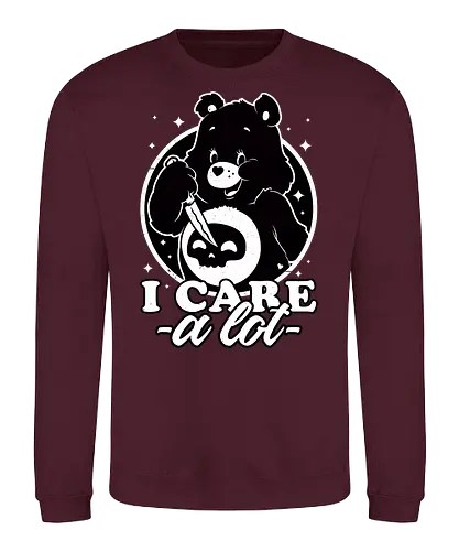 Cute Death Bear - retro, vintage, animation, bear, irony, sarcasm, cute, skull, knife, dark humor, death, killer, serial killer, stars, spooky, scary, halloween, tv show, classic tv show, classic - Sweatshirt