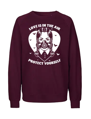 Goth Love Girl - valentines, Halloween, Gothic, Goth, Gothic Horror, Gothic Romance, Horror, Classic Horror, Horror Comedy, Dark Fantasy, Fantasy, Spooky, Creepy, irony, sarcasm, bat - Fairtrade Sweatshirt