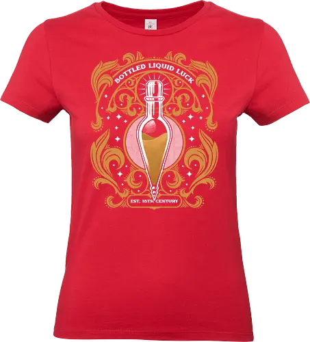 Luck Potion Art Nouveau - Luck, Lucky Charm, Lucky, Potions, Potion, Fantasy, Adventure, Books, Book, Bookworm, Magical, Magic, School, Witch, Bewitched, Witchcraft, Wizard, Movies, Movie, Gold, Art Nouveau - Standard T-Shirt (Women)
