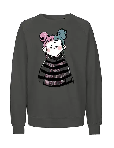 Meine innere Omma - Ringelpullisprüche, Ringeldinger, streifenweise, Spruch, Weisheit, Motivation, Ringelpulli, SprücheShirt, Cartoon, Illustration, Statement, Handgezeichnet, Humor, Selbstironie, Streifenpulli, InneresKind, Innere Omma, Spruchshirt, deutsch - Fairtrade Sweatshirt