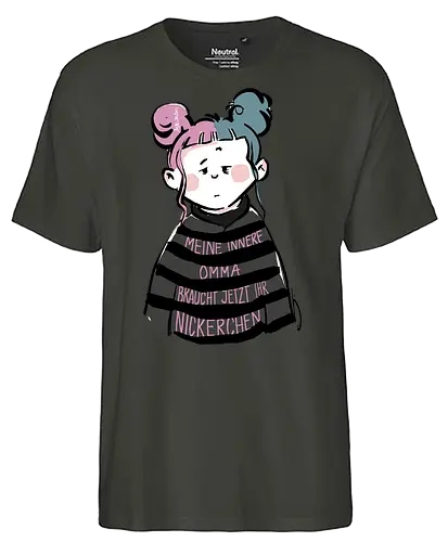 Meine innere Omma - Ringelpullisprüche, Ringeldinger, streifenweise, Spruch, Weisheit, Motivation, Ringelpulli, SprücheShirt, Cartoon, Illustration, Statement, Handgezeichnet, Humor, Selbstironie, Streifenpulli, InneresKind, Innere Omma, Spruchshirt, deutsch - Fairtrade T-Shirt