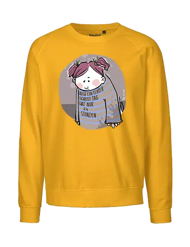 Auch ein echter Scheiss Tag hat nur 24 Stunden - Ringelpullisprüche, Frust, Ringeldinger, streifenweise, Spruch, Weisheit, Motivation, Ringelpulli, SprücheShirt, Cartoon Illustration, Statement, Handgezeichnet, Humor, Selbstironie, Streifenpulli, Spruchshirt, deutsch - Fairtrade Sweatshirt