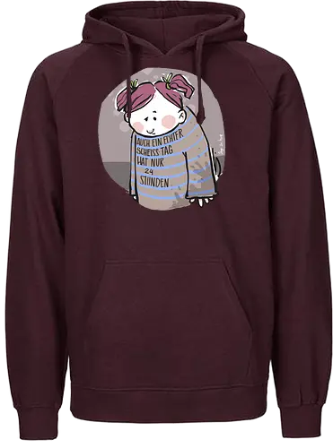 Auch ein echter Scheiss Tag hat nur 24 Stunden - Ringelpullisprüche, Frust, Ringeldinger, streifenweise, Spruch, Weisheit, Motivation, Ringelpulli, SprücheShirt, Cartoon Illustration, Statement, Handgezeichnet, Humor, Selbstironie, Streifenpulli, Spruchshirt, deutsch - Fairtrade Hoodie
