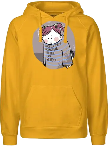 Auch ein echter Scheiss Tag hat nur 24 Stunden - Ringelpullisprüche, Frust, Ringeldinger, streifenweise, Spruch, Weisheit, Motivation, Ringelpulli, SprücheShirt, Cartoon Illustration, Statement, Handgezeichnet, Humor, Selbstironie, Streifenpulli, Spruchshirt, deutsch - Fairtrade Hoodie
