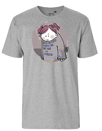 Auch ein echter Scheiss Tag hat nur 24 Stunden - Ringelpullisprüche, Frust, Ringeldinger, streifenweise, Spruch, Weisheit, Motivation, Ringelpulli, SprücheShirt, Cartoon Illustration, Statement, Handgezeichnet, Humor, Selbstironie, Streifenpulli, Spruchshirt, deutsch - Fairtrade T-Shirt