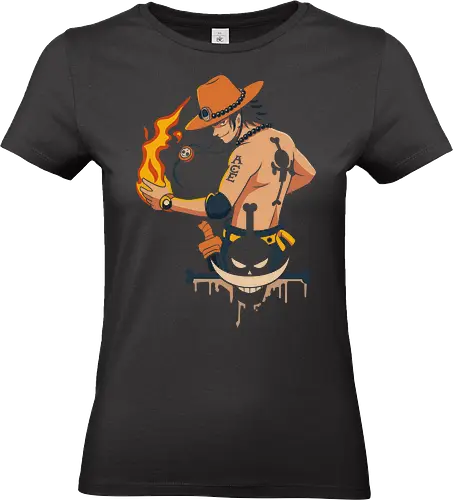 Flame Fist Portgas D. Ace - Portgas D. Ace, Ace One Piece, Fire Fist, anime, manga, fan art, t-shirt design, art print, Whitebeard Pirates, Mera Mera no Mi, pirate, Shonen, cool anime art, geek art, stylish, iconic - Standard T-Shirt (Women)