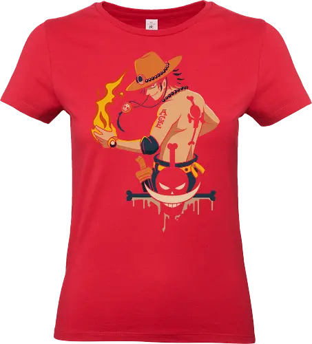 Flame Fist Portgas D. Ace - Portgas D. Ace, Ace One Piece, Fire Fist, anime, manga, fan art, t-shirt design, art print, Whitebeard Pirates, Mera Mera no Mi, pirate, Shonen, cool anime art, geek art, stylish, iconic - Standard T-Shirt (Women)