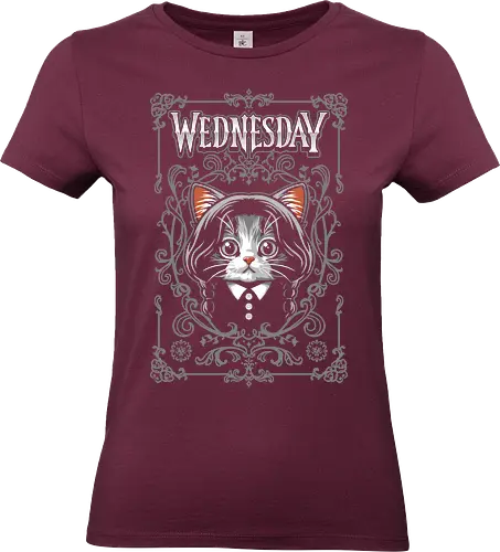 Wednesday Goth Cat - wednesday addams, black cat, cute, chibi, cartoon, addams, goth, viral, wednesday, addams family, halloween, horror, morticia, gomez, gothic, funny, parody, hilarious - Standard T-Shirt (Women)
