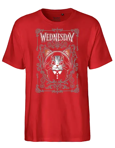 Wednesday Goth Cat - wednesday addams, black cat, cute, chibi, cartoon, addams, goth, viral, wednesday, addams family, halloween, horror, morticia, gomez, gothic, funny, parody, hilarious - Fairtrade T-Shirt
