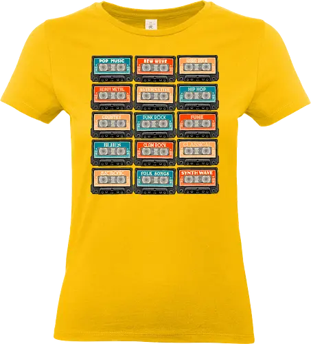 Genres of Music - Music, retro, classic, vintage, tapes, genre, pop, rock, alternative - Standard T-Shirt (Women)
