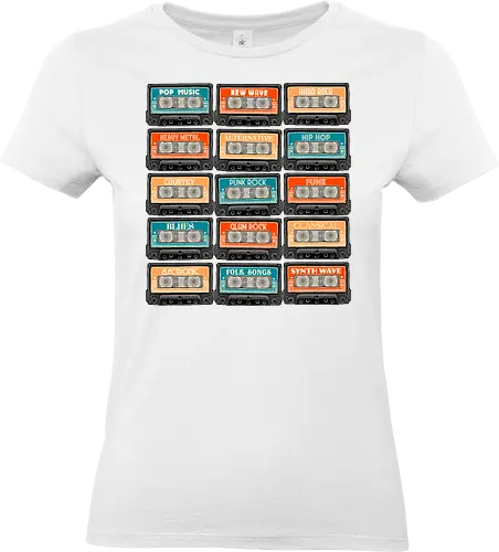 Genres of Music - Music, retro, classic, vintage, tapes, genre, pop, rock, alternative - Standard T-Shirt (Women)