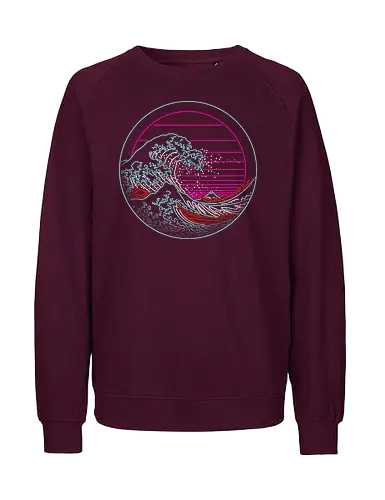 Great Neon Wave Circle - great wave off kanagawa, great wave, the great wave, 1980s, retro, retrowave, vaporware, ocean, waves, japan - Fairtrade Sweatshirt