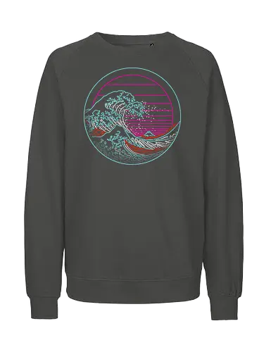 Great Neon Wave Circle - great wave off kanagawa, great wave, the great wave, 1980s, retro, retrowave, vaporware, ocean, waves, japan - Fairtrade Sweatshirt