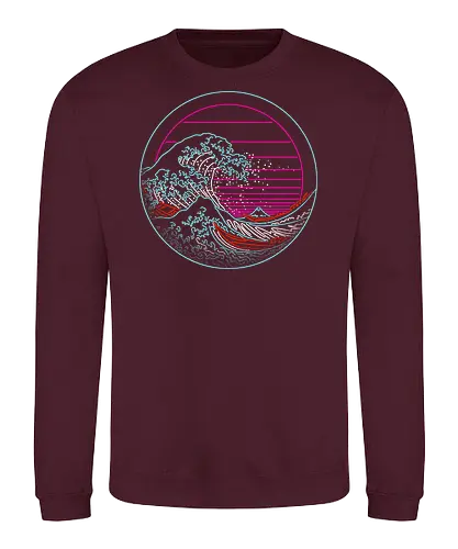 Great Neon Wave Circle - great wave off kanagawa, great wave, the great wave, 1980s, retro, retrowave, vaporware, ocean, waves, japan - Sweatshirt