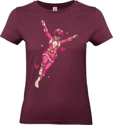 Pink Ranger Power Up - Pink Ranger, Mighty Morphin, 90s nostalgia, retro TV, pop culture, girl power, fan art, t-shirt design, art print, Kimberly Hart, Zordon, superhero, cool, pink and white, Rangers - Standard T-Shirt (Women)