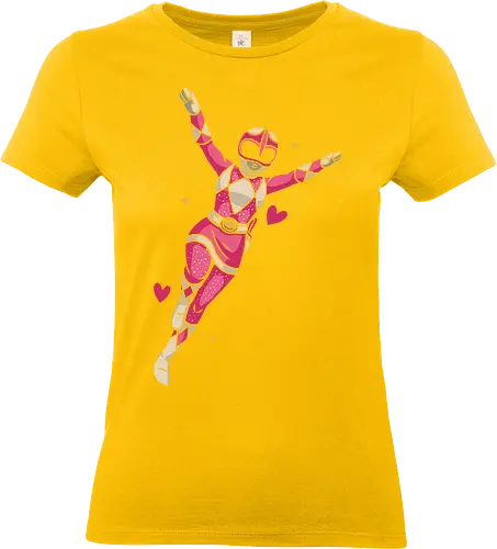Pink Ranger Power Up - Pink Ranger, Mighty Morphin, 90s nostalgia, retro TV, pop culture, girl power, fan art, t-shirt design, art print, Kimberly Hart, Zordon, superhero, cool, pink and white, Rangers - Standard T-Shirt (Women)