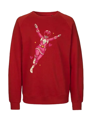 Pink Ranger Power Up - Pink Ranger, Mighty Morphin, 90s nostalgia, retro TV, pop culture, girl power, fan art, t-shirt design, art print, Kimberly Hart, Zordon, superhero, cool, pink and white, Rangers - Fairtrade Sweatshirt
