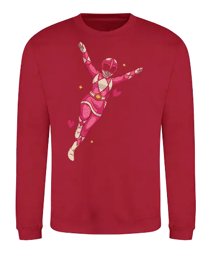 Pink Ranger Power Up - Pink Ranger, Mighty Morphin, 90s nostalgia, retro TV, pop culture, girl power, fan art, t-shirt design, art print, Kimberly Hart, Zordon, superhero, cool, pink and white, Rangers - Sweatshirt