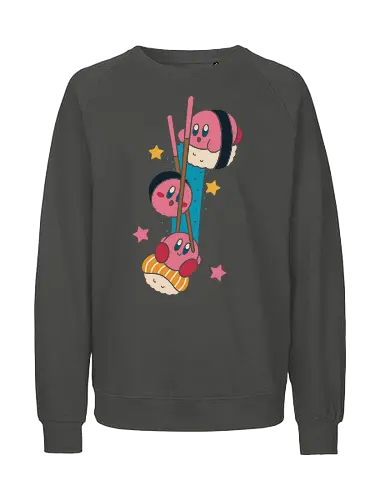 Pink Sushi Stack - Pink, sushi, video game, cute, kawaii, fan art, t-shirt design, art print, food art, Japanese food, pink, gamer gift, geek art, chopsticks, Kirby fan, funny, adorable - Fairtrade Sweatshirt