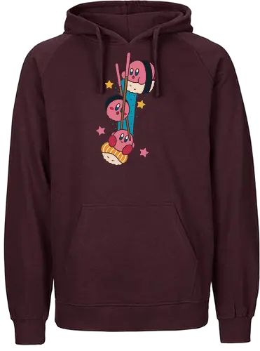 Pink Sushi Stack - Pink, sushi, video game, cute, kawaii, fan art, t-shirt design, art print, food art, Japanese food, pink, gamer gift, geek art, chopsticks, Kirby fan, funny, adorable - Fairtrade Hoodie