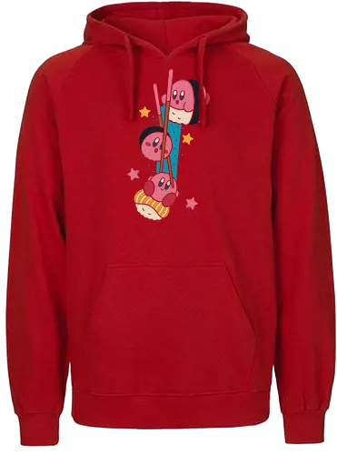 Pink Sushi Stack - Pink, sushi, video game, cute, kawaii, fan art, t-shirt design, art print, food art, Japanese food, pink, gamer gift, geek art, chopsticks, Kirby fan, funny, adorable - Fairtrade Hoodie