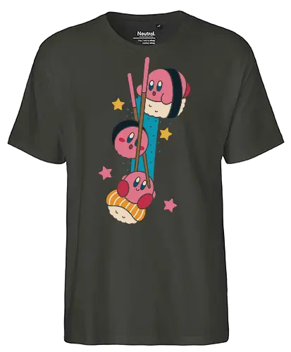 Pink Sushi Stack - Pink, sushi, video game, cute, kawaii, fan art, t-shirt design, art print, food art, Japanese food, pink, gamer gift, geek art, chopsticks, Kirby fan, funny, adorable - Fairtrade T-Shirt