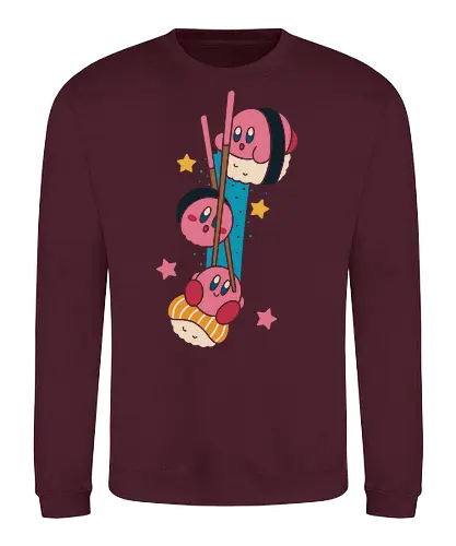 Pink Sushi Stack - Pink, sushi, video game, cute, kawaii, fan art, t-shirt design, art print, food art, Japanese food, pink, gamer gift, geek art, chopsticks, Kirby fan, funny, adorable - Sweatshirt