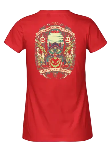 Meowgic ritual - halloween, spooky, ghost, cartoon, funny, slasher, terror, monsters, cat lover, cat, cute, forest, pumpkin - Fairtrade Girl Shirt