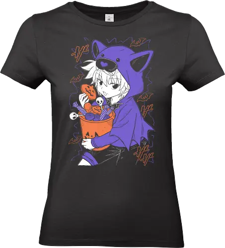Killua Zoldyck Halloween - Hunter x Hunter - Kawaii, Anime, Manga, Tokyo, Angry, Japanese Art, Aesthetic, Manga Style, Zylixzen, Aggressive, Gamer, Otaku, Gift, Cool, Halloween, spooky, Pumpkin, orang, purple - Standard T-Shirt (Women)