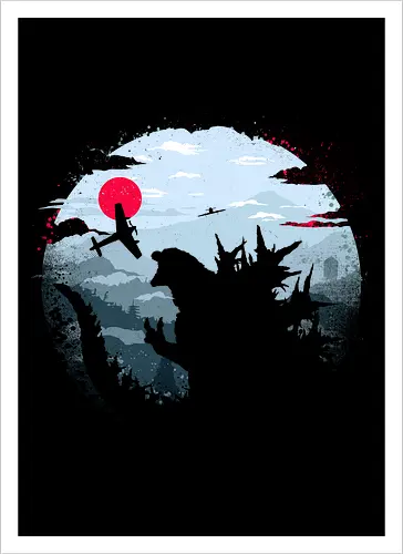 Monster King - Kaiju, monsters, monster king, japan, mount fuji, asia - Artprint