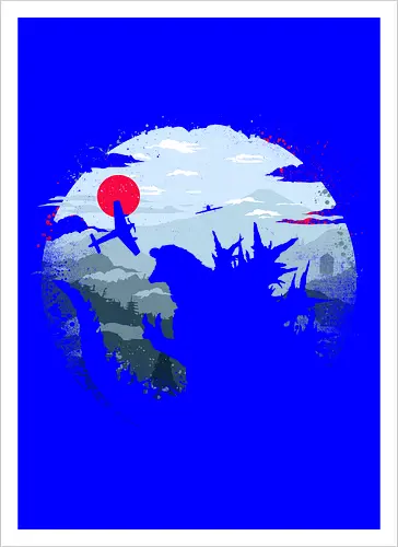 Monster King - Kaiju, monsters, monster king, japan, mount fuji, asia - Artprint