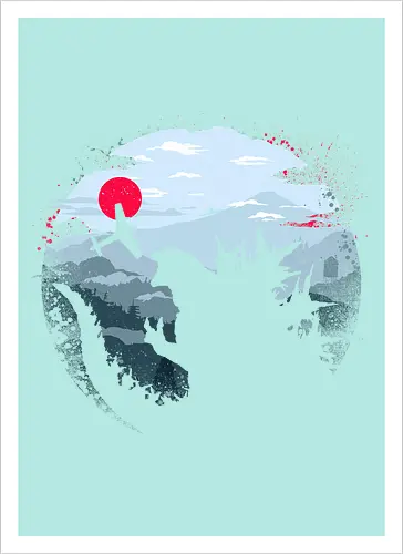 Monster King - Kaiju, monsters, monster king, japan, mount fuji, asia - Artprint