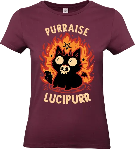 Demon Cat Lucipurr - Funny Gothic Kitten - demon cat, black kitty, creepy cute, dark humor, evil, funny quote, gothic, halloween vibes, kitten, lucipurr, occult, quirky, satanic, skull, spooky season - Standard T-Shirt (Women)
