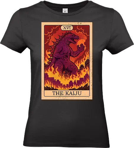 The Kaiju Tarot Card  - halloween, card, destruction, funny, geek, horror, lizard, mashup, monster, nerd, nostalgia, parody, reptile, sci fi, tarot - Standard T-Shirt (Women)
