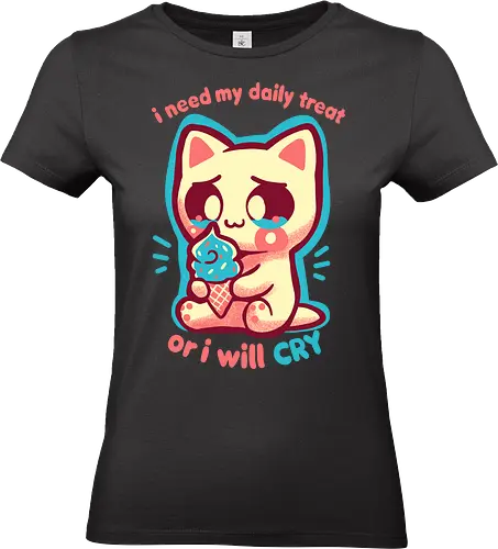 Need my Daily Treat - Lust auf Süßigkeiten, Süßigkeiten, Naschkatze, kawaii Katze, weinende Katze, need sweet treat, sweets, sweet tooth, kawaii cat, crying cat, funny ice cream, pastel, cute foodie, daily treat - Standard T-Shirt (Women)