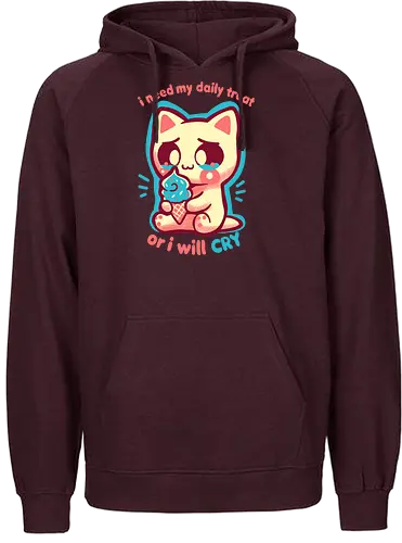 Need my Daily Treat - Lust auf Süßigkeiten, Süßigkeiten, Naschkatze, kawaii Katze, weinende Katze, need sweet treat, sweets, sweet tooth, kawaii cat, crying cat, funny ice cream, pastel, cute foodie, daily treat - Fairtrade Hoodie